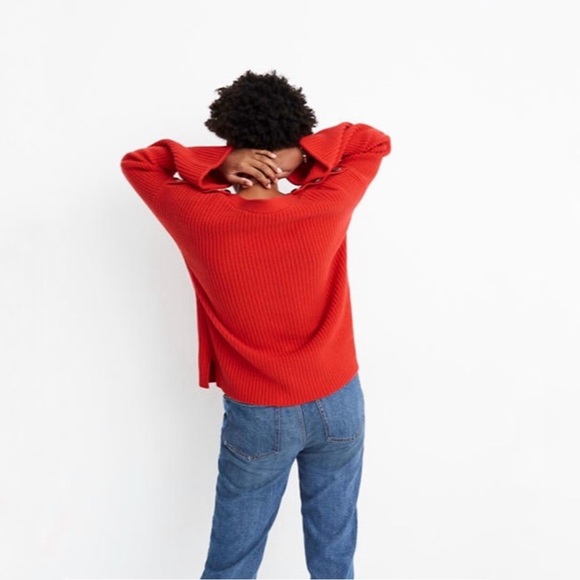 Madewell Enamel Red Calloway Chunky Ribbed Boatneck Sweater Size Large - Picture 3 of 11